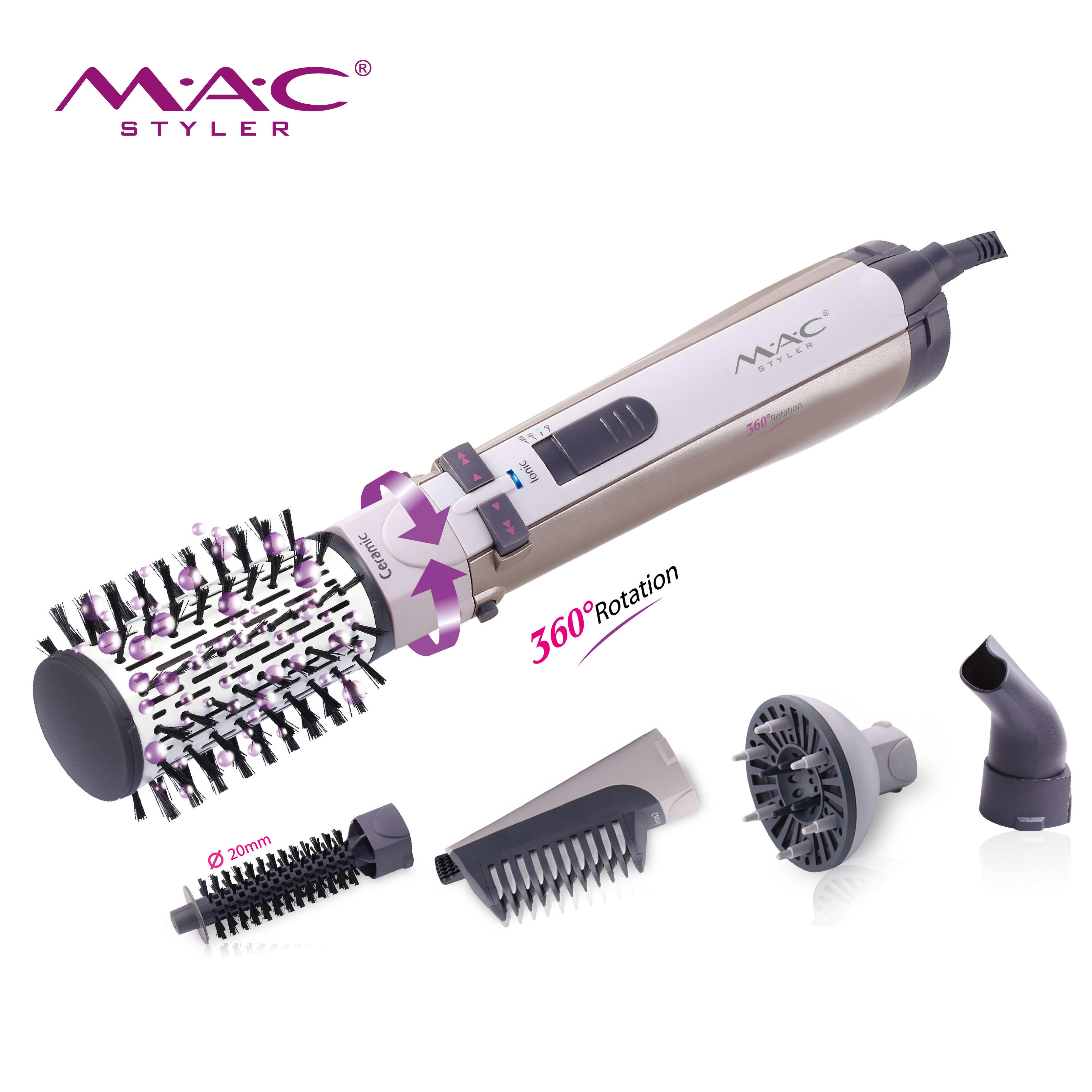 Brosse Soufflante Rotative 360 Salon -5 En 1 MC-6650 - Image 3